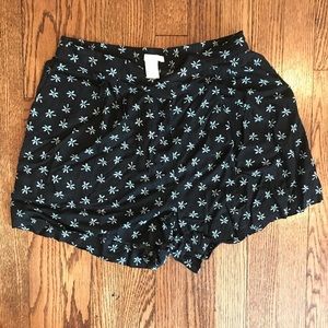 Palm Tree Shorts - Black with Turquoise Palm Trees
